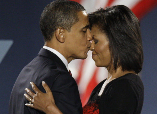Michelle and Barack Victory Kiss